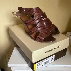 Franco Sarto brown ankle strap wedges